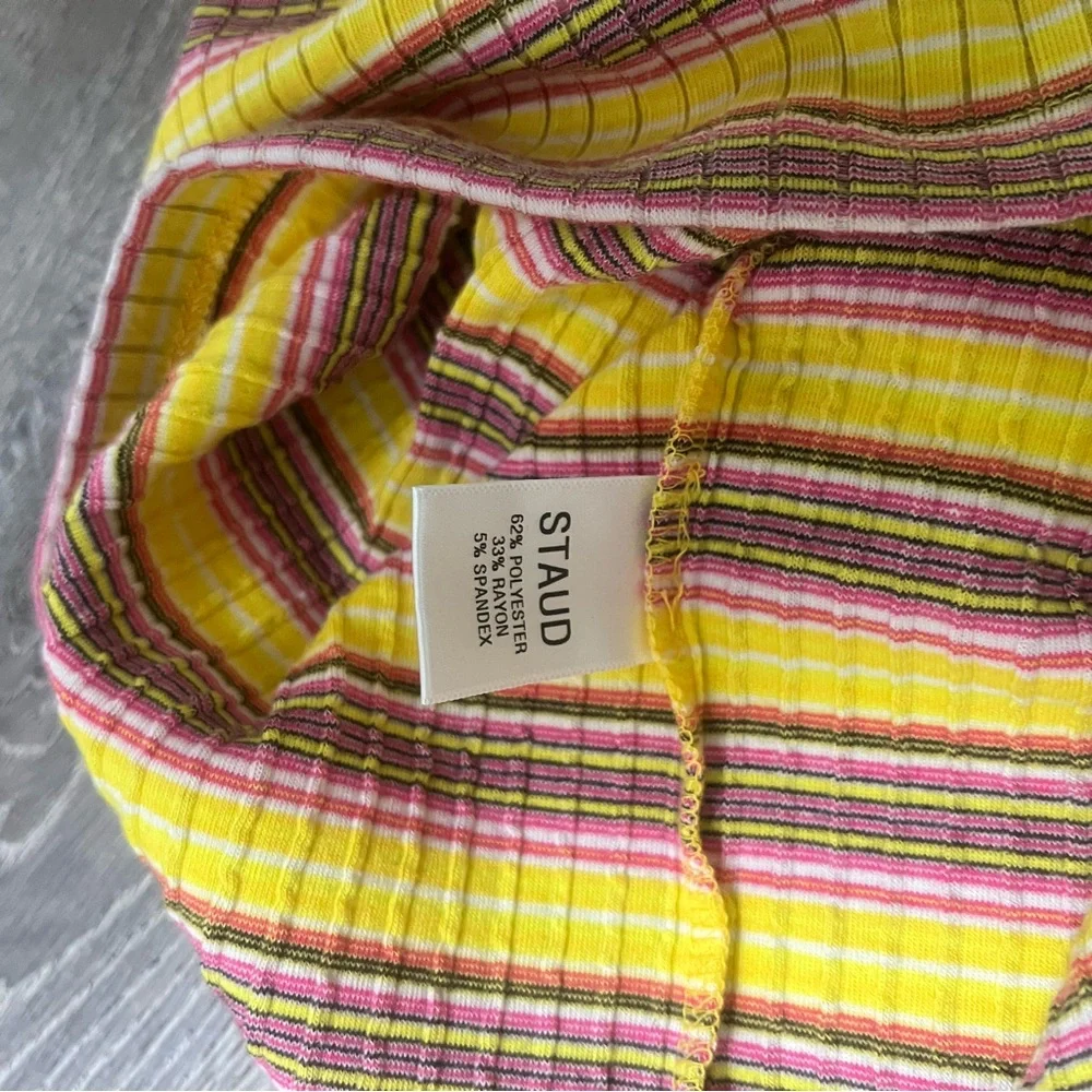 STAUD Yellow and Brown Striped Ribbed Turtleneck Midi Dress - Picture 5 of 5